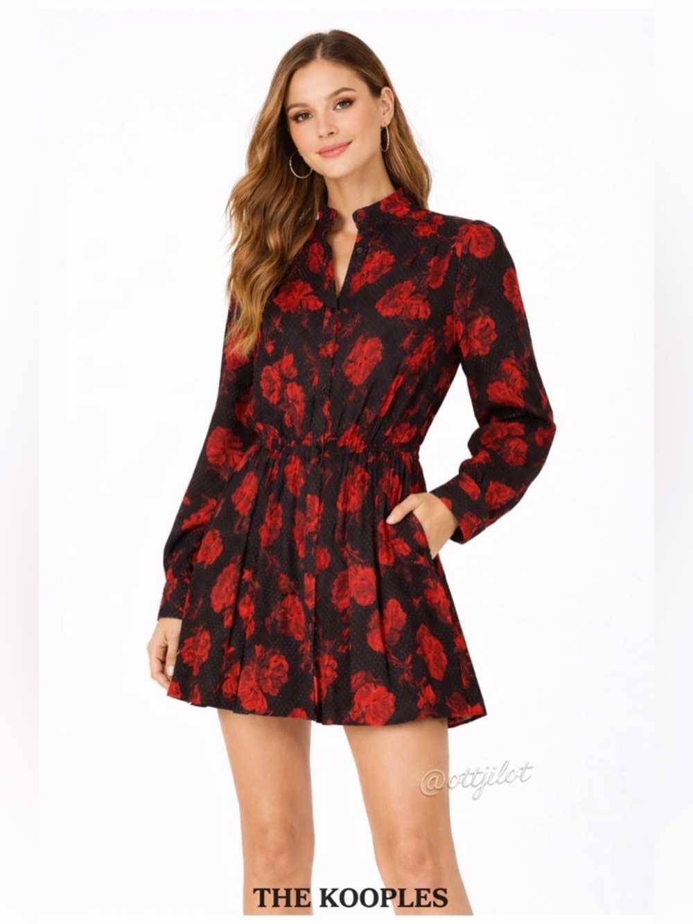 The Kooples Red and Black Ruffled Wrap Dress